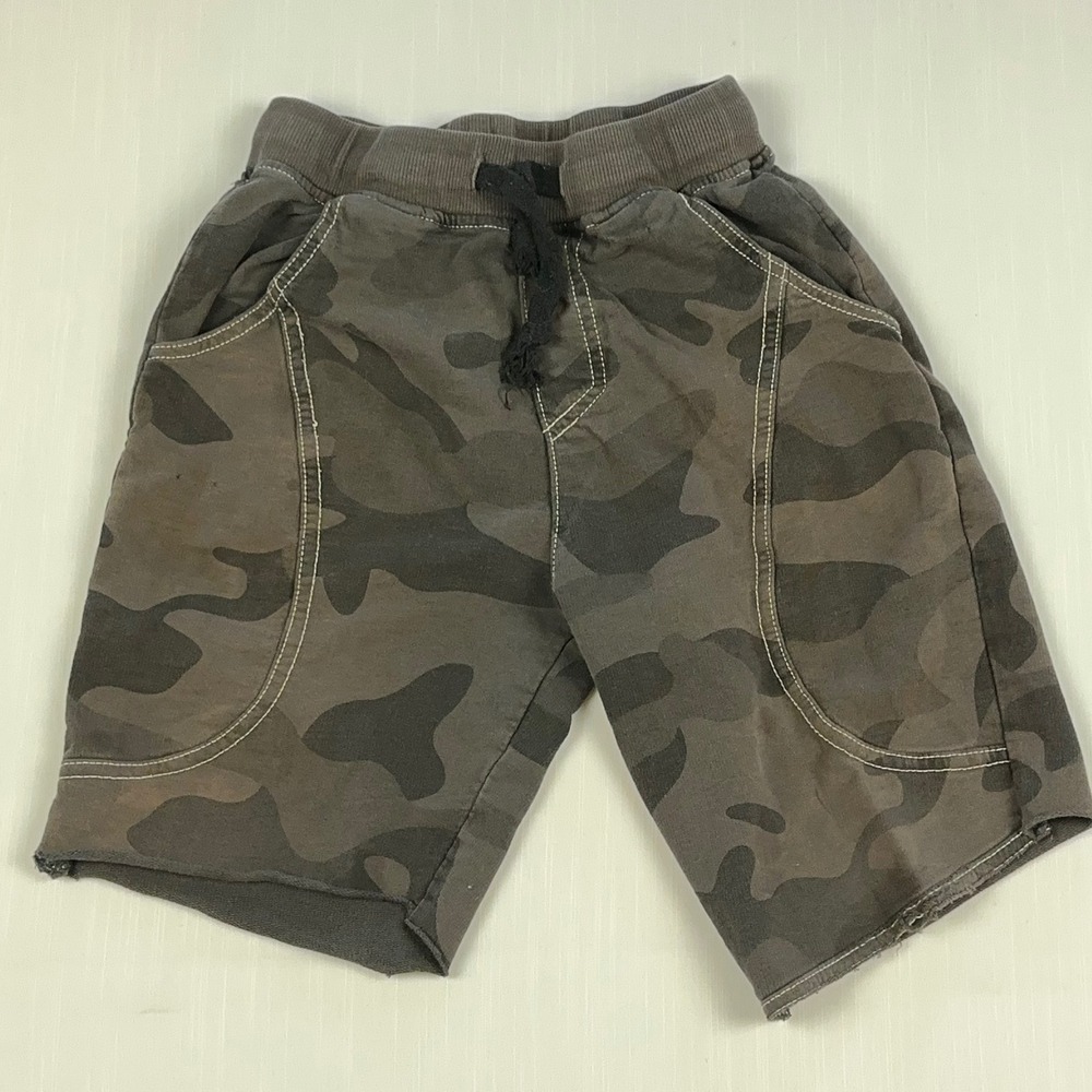 Kids Camo Print Knit Sweat‎ Shorts Elastic Waist Drawstring Brown Gray